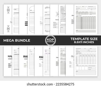 KDP interior bundle workout logbook, baby shower guest book, bird watching logbook and Halloween costume planner unique template design