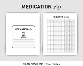 KDP Interior Design -  Medication Log Interior  - Printable Low-Content Books, Organizer, Planner, Notebook, Diary