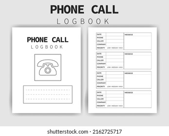 KDP Interior Design - Phone Call LogBook  - Printable Low-Content Books, Organizer, Planner, Notebook, Diary