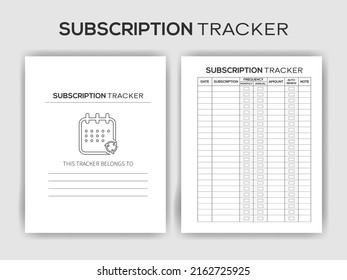 KDP Interior Design - Subscription Tracker Interior  - Printable Low-Content Books, Organizer, Planner, Notebook, Diary