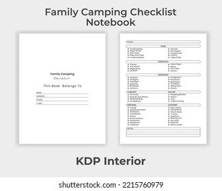 KDP Interior Family Camping Checklist Notebook Unique Design Template