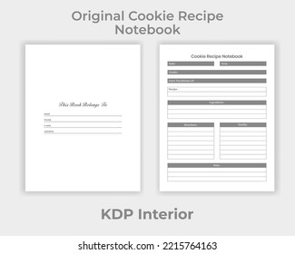 KDP Interior Original Cookie Recipe Notebook, Original Cookie Recipe Tracker Unique Design Template