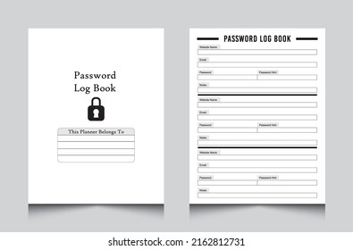 KDP interior password tracker notebook. Website information log book interior. Password Log Book vector template