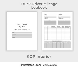 KDP Interior Truck Driver Mileage Logbook, Truck Driver Information Unique Design Template