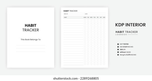 KDP Interior Weekly Habit Tracker Printable, A Billings Two Page in US Letter Size auf weißem Hintergrund und die Habit Tracker Seite mit Kindle Direct Publishing Interior Template