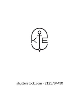 KE creative letter logo design in anchor concept with high quality professional design that will print well across any print media