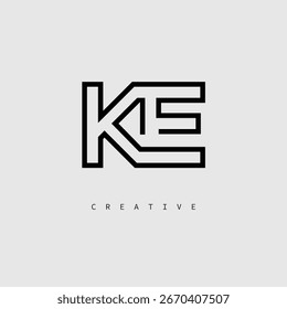 KE Creative Letter Logo – Minimal Line Monogram in Black Outline for Modern Branding Identity Design.