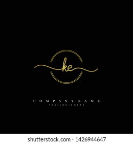KE initial handwriting logo template vector
