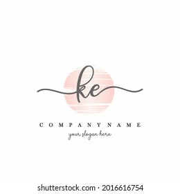 KE Initial handwriting logo vector. Hand lettering With Sunrise for designs.