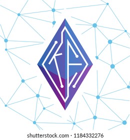 KE Initial letter block chain logo icon vector template. Looping mono line circuit letter on rhombus cube logo