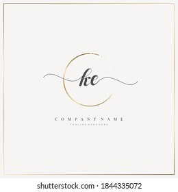KE Initial Letter handwriting logo hand drawn template vector, logo for beauty, cosmetics, wedding, fashion and business	