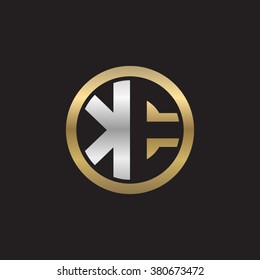 KE initial letters circle elegant logo golden silver black background