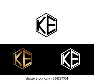 KE initial letters linked with hexagon shape logo
