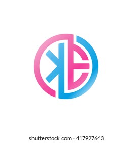 KE initial letters looping linked circle logo blue pink