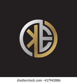 KE initial letters looping linked circle elegant logo golden silver black background
