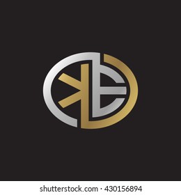 KE initial letters looping linked ellipse elegant logo golden silver black background