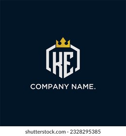 KE initial monogram logo design for hexagon style  crown elegant image