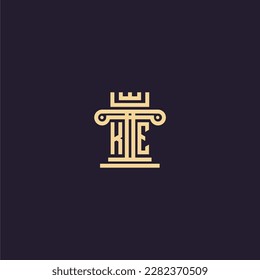 Logo inicial del monograma KE para la firma de abogados con diseño de imagen de la corona del pilar