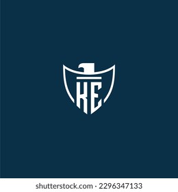 KE initial monogram logo for shield with eagle image vector design