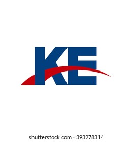 KE initial overlapping swoosh letter logo blue red