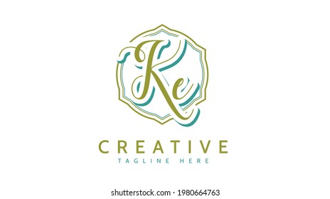 KE Initials, handwriting logo vector