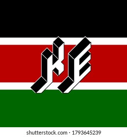KE - international 2-letter code or National domain of Kenya. K and E - Monogram or logotype. Isometric 3d font for design. Three-dimension letters.
