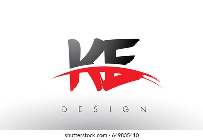 KE K E Brush Logo Letters Design with Red and Black Colors and Brush Letter Concept.