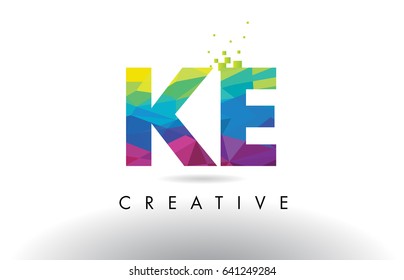 KE K E Colorful Letter Design with Creative Origami Triangles Rainbow Vector.