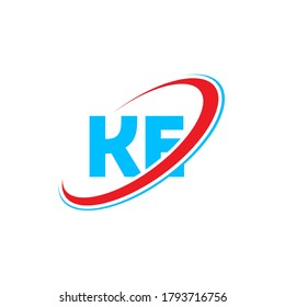 Diseño del logo de la letra KE K E. Letra inicial Marca de monograma superior de círculo enlazado KE logotipo rojo y azul. Logo de KE, diseño de K E. ke, k e	