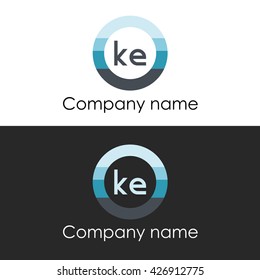KE letter circle shape icon logo white blue