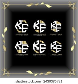 Conjunto de logotipo de la letra KE design.KE monograma poligonal y círculo forma vector. Diseño único de KE.
