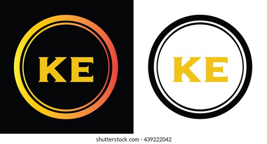 KE letters icon design template elements in abstract background logo, design identity in circle, alphabet letter