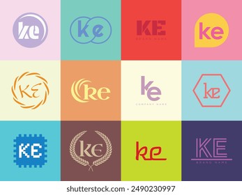 KE logo company template. Letter k and e logotype. Set different classic serif lettering and modern bold text with design elements. Initial font typography. Collection trendy business identity.