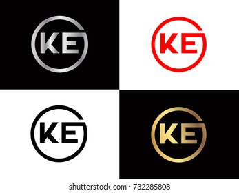 KE Logo. Letter Design Vector with Red and Black Gold Silver Colors

