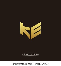 KE Logo Letter Initial Logo Designs Templete with Gold and Black Background
