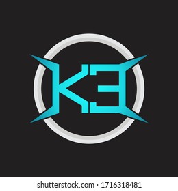 Monograma del logotipo KE con plantilla de diseño de forma circular y de cuatro ejes