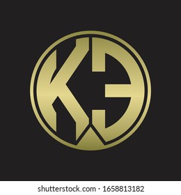 Logotipo KE Círculo monograma con el estilo de cinta de la pieza en colores dorados