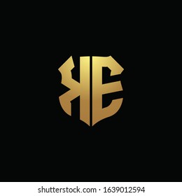 KE logo monogram with gold colors and shield shape design template