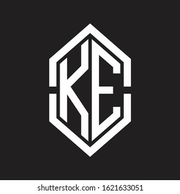 KE Logo monogram with hexagon shape and outline slice style with black and white