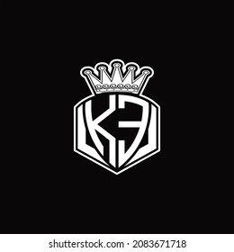 KE Logo monogram with luxury emblem shape and crown design template on black background