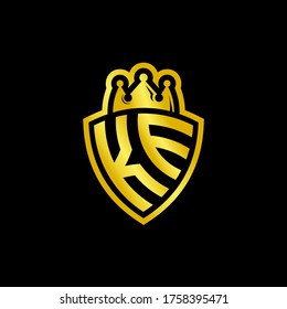 KE monogram logo with shield and crown style design template isolated on black background