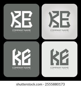 KE polygon, hexagon, flat and simple letter logo set in one artboard. KE minimalist and classic logo.
