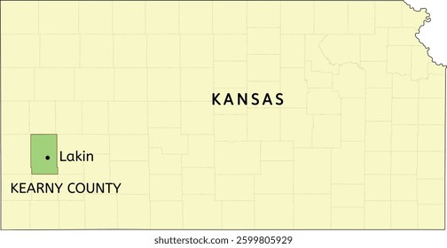 Kearny County and city of Lakin location on Kansas state map
