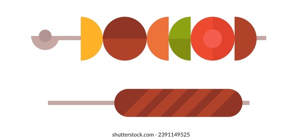 Kebab im hellen geometrischen Stil. Fast Food-Produkte oder Junk Cuisine. Donut, Kuchen. Minimalistisches modernes Design. Cartoon flache Vektorgrafik.