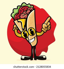 Personaje de caricatura kebab parado con las manos alzadas
