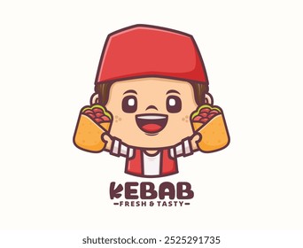 Kebab cartoon mascot design. food logo template. vector illustration in outline style.