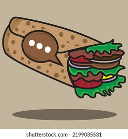 Kebab chat. Kebab Wrap with vector drawing symbol illustration, minimal design. Kebab Wrap with chat symbols at tortilla. make the conversation more lively