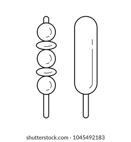 Kebab and corn dog line icon isolated on white background. Vector line icon of grilled kebab and corn dog for infographic, website or app.