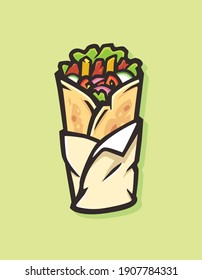 Kebab doner vector image. Shawarma filled with vegetables, meat and potatoes 