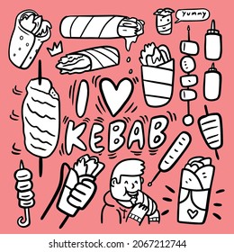 kebab doodle set cartoon black and white